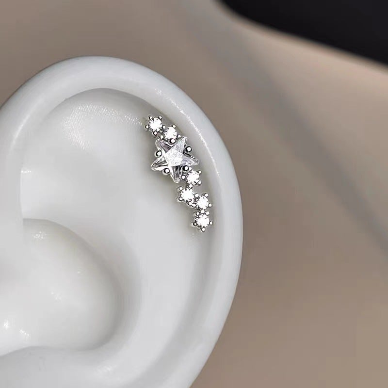 Full Diamond Super Flash Beam Meteor Ear Bone Nail Exquisite Five-Pointed Star Screw Twist Earrings Earrings Earrings Sparkling Earrings - Image 3
